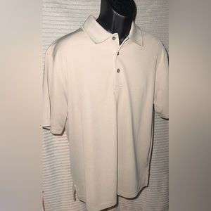 Large beige Roundtree & Yorke work play, moist wicking, performance polo..